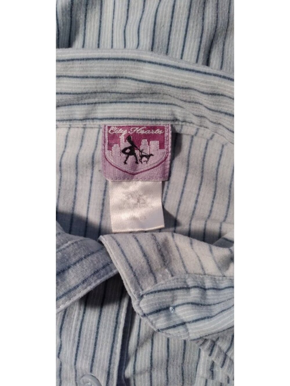 City Hearts Blue Striped Collared 3/4 Sleeve Blouse Top Shirt Womens USED MEDIUM - Picture 6 of 6